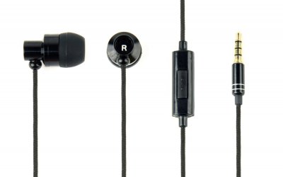 Вакуумні навушники з мікрофоном, металевий корпус, чорний (1 з 3)