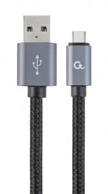 Кабель USB 2.0, A-тато/Type-C, 1.8 м, з обплетенням та металевими роз'ємами (1 з 3)