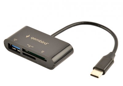 Type-C кардридер, вихід - USB 2.0, SD+Micro-SD, пластик, чорний (1 з 6)