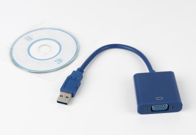 Адаптер USB 3.0 (тато) на VGA (мама) 30 см, синій, пакет (1 з 2)