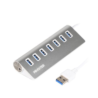 Хаб USB 3.0 Type-A на 7 портів, метал, сріблястий (1 з 4)