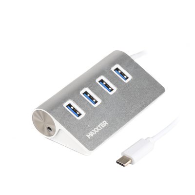 Хаб USB 3.0 Type-С на 4 порти, метал, сріблястий (1 з 4)