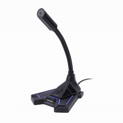 Микрофон настольный, USB, игровой, синяя подсветка, черный цвет (1 з 4)