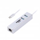 Адаптер, с USB на Gigabit Ethernet, 2 Ports USB 3.0 + microSD/TF card reader, 1000 Mbps, металл, серый