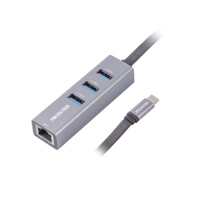 Адаптер, з Type-C на Gigabit Ethernet, 3 Ports USB 3.0, 1000 Mbps, метал, темно-сірий (1 з 3)
