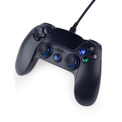Дротовий геймпад для PS4/PC, вібрація, LED підсвічування, пластик, чорний (1 з 3)