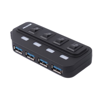 Хаб USB 2.0 Type-A на 4 порти, 1 м кабель Type-B, 5V1A зарядка в комплекті, пластик, чорний (1 з 5)