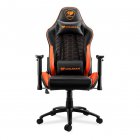 Крісло геймерське, дихаюча екошкіра, сталевий каркас, чорний + оранжевий