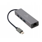 Адаптер, с USB-С на Gigabit Ethernet, 3 Ports USB 3.1 Gen1 (5 Gbps), 1000 Mbps, металл, серый