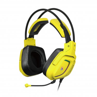 Наушники игровые с микрофоном, желтый цвет, 7.1 виртуальный звук, RGB подсветка, USB (1 из 7)