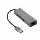 Адаптер, з USB-A на Gigabit Ethernet, 3 порти USB 3.1 Gen1 (5 Gbps), 1000 Mbps, метал, сірий