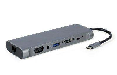 Док станція USB-C 8-в-1 (USB хаб 3.0/HDMI/DisplayPort/VGA/PD/картридер/гігабітна мережа/стерео-аудіо) (1 з 5)