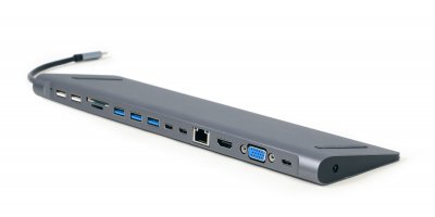 Док станція USB-C 9-в-1 (USB-хаб + HDMI/VGA/PD/картридер/LAN/3.5-мм аудіо), сірий (1 з 5)