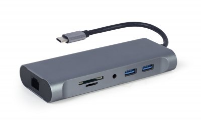 Док станція USB-C 7-в-1 (концентратор 3.0/HDMI/VGA/PD/картридер/LAN/стереозвук), сірий (1 з 4)