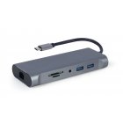 Док станція USB-C 7-в-1 (концентратор 3.0/HDMI/VGA/PD/картридер/LAN Gigabit/стереозвук), сірий