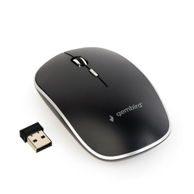 Бездротова оптична мишка, USB, 1600 dpi, безшумна, чорна (1 з 3)