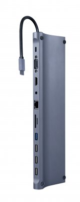 Док станція USB-C 11-в-1 (USB-хаб + HDMI/VGA/PD/картридер/LAN/3.5-мм аудіо), сірий (1 з 3)