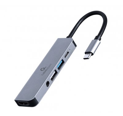 Док станція USB-C 5-в-1 (хаб/HDMI/PD/Аудио 3,5), сірий (1 з 2)