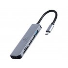 Док станція USB-C 6-в-1 (хаб/HDMI/картридер), сірий