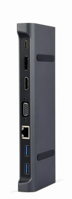 Док станція USB-C 9-в-1 (USB-хаб + HDMI/VGA/PD/картридер/LAN/3.5-мм аудіо), сірий (1 з 6)