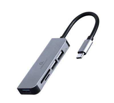 USB-С на 1 х USB 3.1 Gen1 (5 Gbps), 2 х USB 2.0, кардридер, метал, сірий (1 з 2)