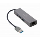 Адаптер, з USB-A на Gigabit Ethernet, 3 порти USB 3.1 Gen1 (5 Gbps), 1000 Mbps, метал, сірий (без ПДВ)