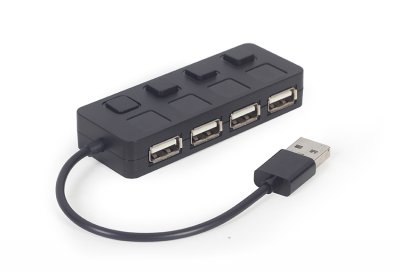 Хаб на 4 порти USB 2.0, з вимикачами, пластик, чорний (1 з 5)