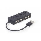 Хаб на 4 порти USB 2.0, з вимикачами, пластик, чорний