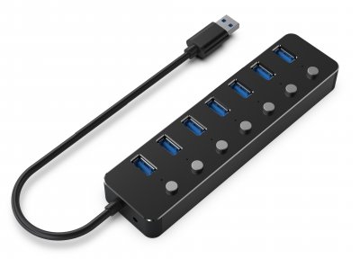 Хаб на 7 портiв USB 3.0, з вимикачами, пластик\метал, чорний (1 з 5)