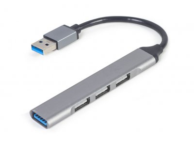 Хаб на 4 порта, USB-A на 1 х USB 3.1 Gen1 (5 Gbps), 3 х USB 2.0, метал, сірий (1 з 3)