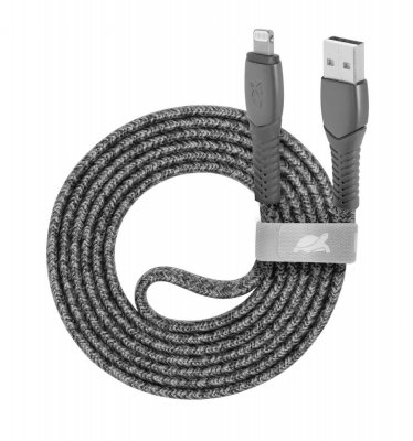 Кабель USB 2.0 Lighting/USB-A, тканинне обплетення, 1.2 м, 3 А, 60 Вт, сірий (1 з 1)