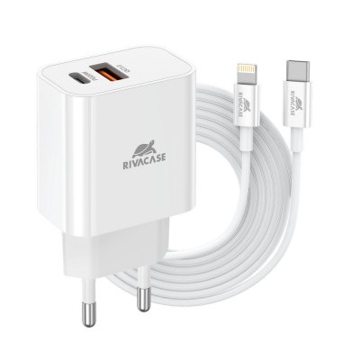 Мережевий зарядний пристрій, 1 USB Type-C, PD 20W+QC3.0, кабель Type-C-Lighting, білий (1 з 4)