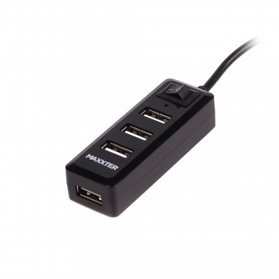 Хаб USB 2.0 Type-A на 4 порти, 5V1A зарядка в комплекті, пластик, чорний (1 з 4)