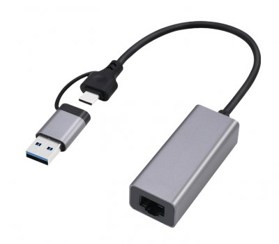 Мережевий адаптер 2,5 Гбіт/с, USB type-A / type-C (комбо конектор), сірий (1 з 2)