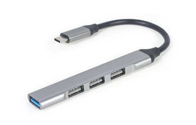 Хаб Type-C на 4 порти (1xUSB3.1 + 3xUSB2.0), метал, срiбний (1 з 2)