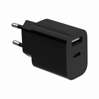 Мережевий ЗП, 1xUSB-A+1xUSB-C 5V/2.4A (12W), чорний (1 з 4)