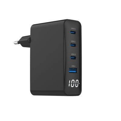 Мережевий ЗП, 1xUSB-A (QC3.0 30W)+3xType-C (PD 100W), чорний (1 з 7)