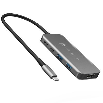 Мультиадаптер USB-C 5-в-1 (хаб/HDMI/PD/LAN), сірий (1 з 10)