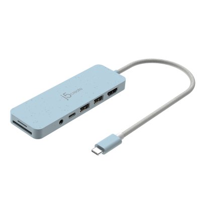 Мультиадаптер USB-C 6-в-1 (хаб/HDMI/картридер/аудіо), блакитний (1 з 4)