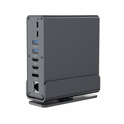 Док станція USB-C 15-в-1 (USB-хаб + HDMI/DP/PD/картридер/LAN/3.5-мм аудіо), сірий (1 з 10)